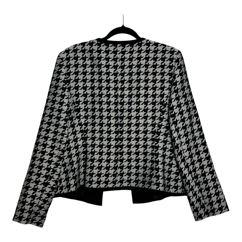 Kasper Womens Houndstooth Open Front Blazer Black White Collarless Jacket 14 - Picture 2 of 9